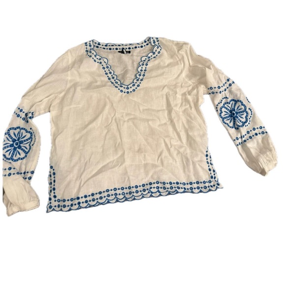 J. crew bungalow embroided women’s large white blue shirt - Picture 3 of 3